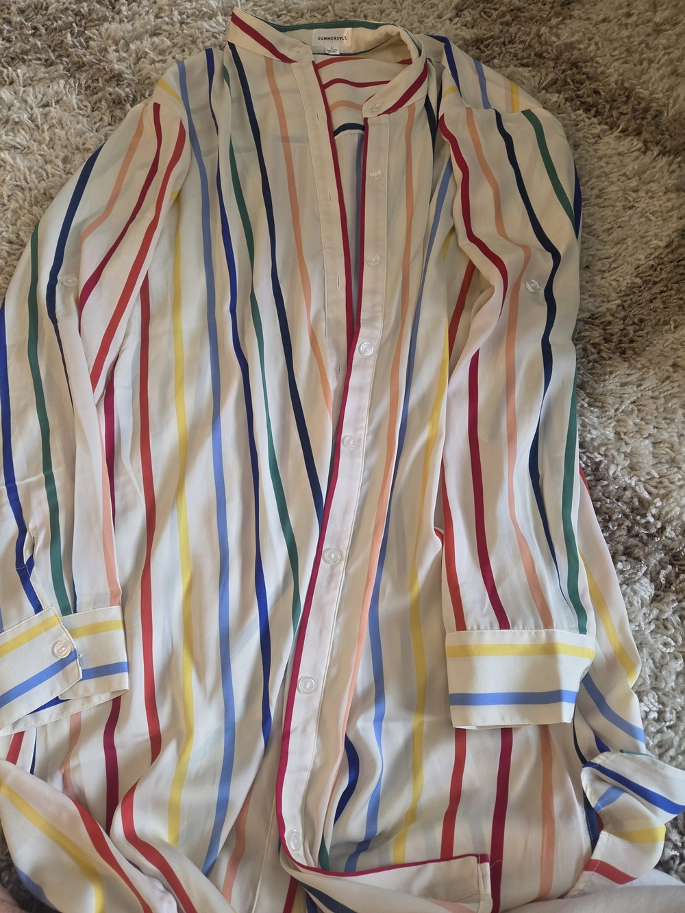 summersalt Button-Down Shirt with Rainbow Stripes..can be worn as a cover up too